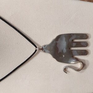Vintage Fork Spoon Elephant Necklace With 30 Inch Black Satin Cord